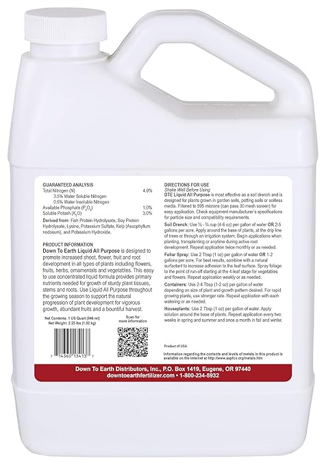 Down To Earth All Natural Fertilizers Multi Purpose (Liquid) 4-1-3, 1 Quart