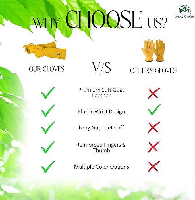 Thorn Resistant Leather Gardening Gloves for Men & Women – Long Gauntlet Rose Pruning Gloves with Forearm Protection for Pruning and Yard Work (Medium, Yellow)