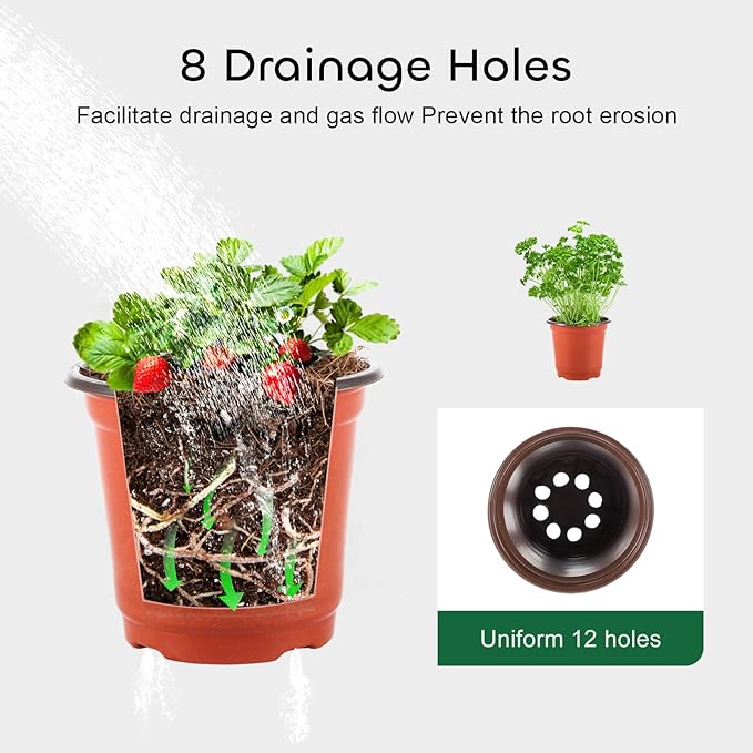 GROWNEER Nursery Pots 120 Pcs 4 Inch Plastic Plant Pot with 15 Pcs Plant Labels, Small Seed Starter Set Flower Planter Seedling Pots Grow Container for Indoor Outdoor Garden Transplant