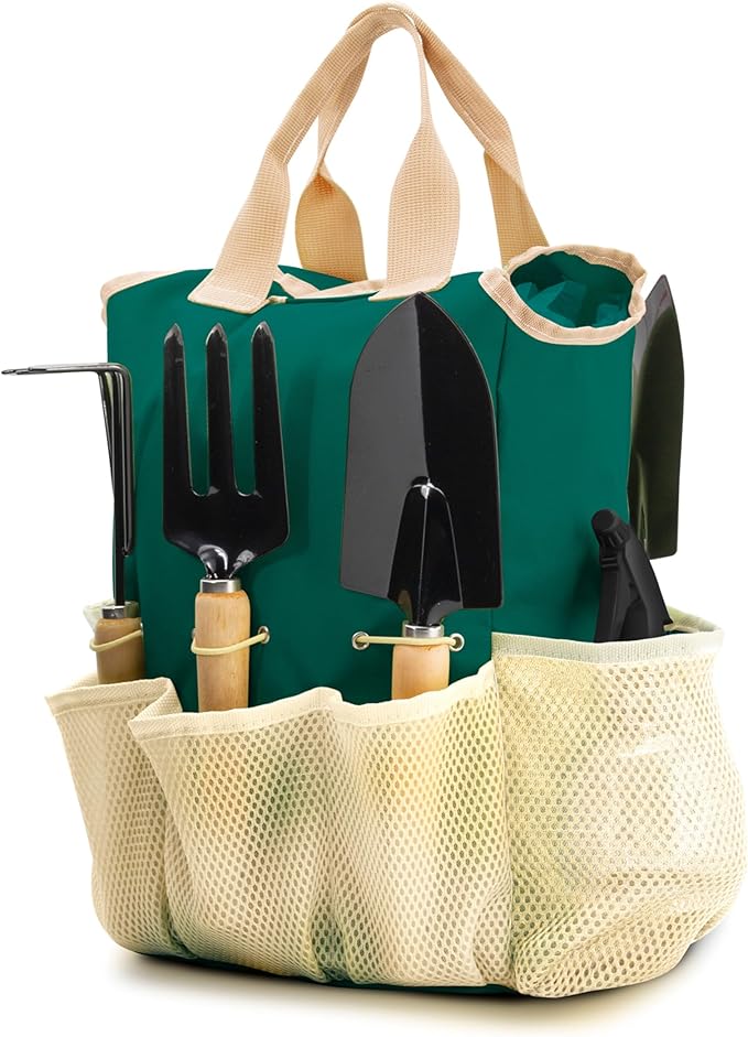 Garden Tools Set – Gardening Tools Organizer Handbag – Rust Proof, Heavy Duty, Ergonomic & Durable Tool Bag Kit – Gardening Gifts for Women & Men – Garden Tool Organizer Tote Bag with 10 Pieces Set