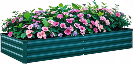 Raised Garden Bed Green, 6x3x1ft Galvanized Raised Garden Beds Outdoor for Vegetables Flowers, Raised Bed Planter Box, Metal Raised Garden Bed Kit with Gloves and 3ftx30ft Weed Barrier Fabric