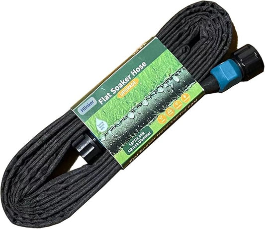Flat Soaker Hose 15 FT for Garden Beds, 15Ft 1/2" Linkable Consistent Drip Irrigation Hose Save 80% Water, Leakproof Heavy Duty Double Layer Sprinkler Hose