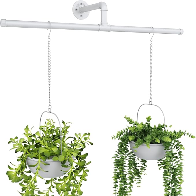 Bamworld Hanging Planters for Indoor Plants Plant Hanger Indoor Hanging Plant Holder Window Plant Shelves Metal Rod(Pot&Plant Not Included) 35.8in White