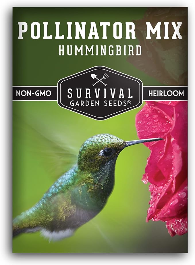 Survival Garden Seeds - Hummingbird Pollinator Mix Wildflower Seed for Planting - Packet with Instructions to Plant and Grow Flowering Plants in Your Home Vegetable Garden - Non-GMO Heirloom Varieties