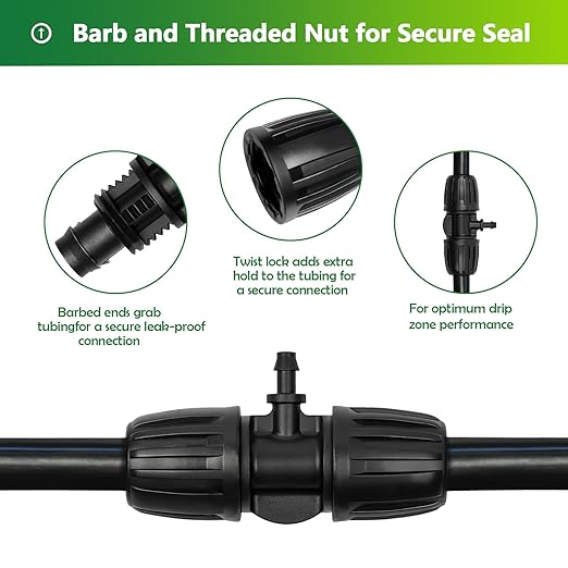 13 Pcs Drip Irrigation Fittings for 1/2 Inch Tubing (1/2" ID x 0.65" OD) to 1/4 Inch Irrigation Tubing, Locked Barbed 1/2" to 1/4" Reducing Tee Connector Drip Line Parts