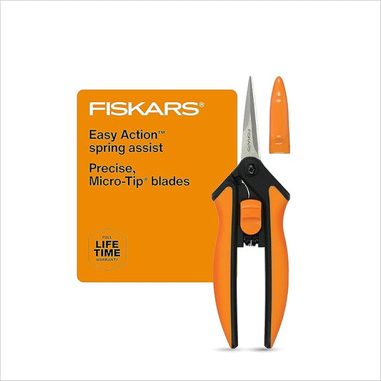 Fiskars Micro-Tip Pruning Snips - 6" Garden Shears with Sheath and Comfort Grip - Sharp Steel Blades - Quality Pruning Shears for Plants in Grow Tents and Hydroponics - Garden Tools
