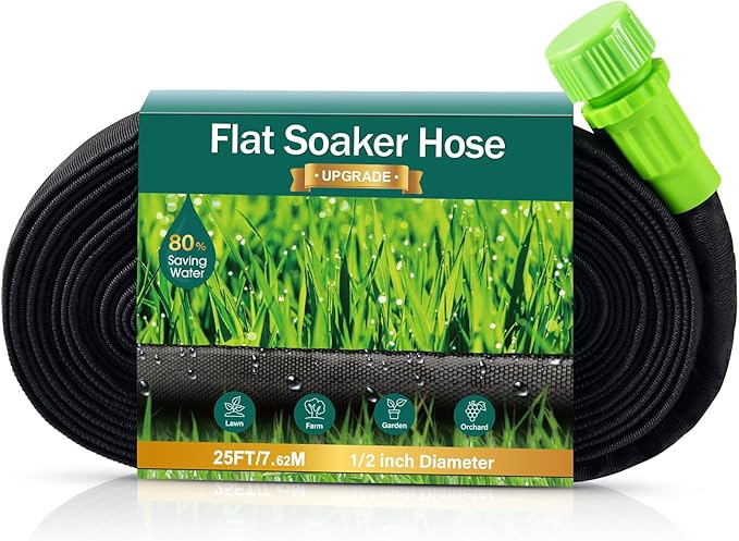 Soaker Hose 25ft for Garden Beds, Drip Irrigation Hose Saves 80% Water, Leak Proof Sprinkler Hose For Garden, Lawn, Flower Bed, Vegetable Field (25FT)