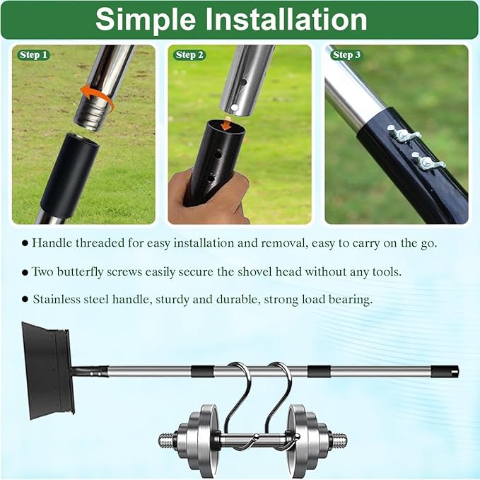 Flat Shovel, Snow Shovel, Ice Scraper for Driveway,67" Long Handle Garden Cleaning Shovel, Ice Removal for Road Outdoor, Ice Chopper for Walkway, Weed Remove Tool for Lawn Edging