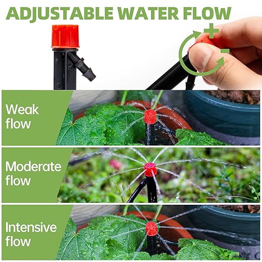 60 Pack Drip Irrigation Emitters Sprays for 1/4 Drip Irrigation Tubing, Irrigation System for Garden (30 Pcs Emitters Vortex + 30 Pcs Emitters Stream)