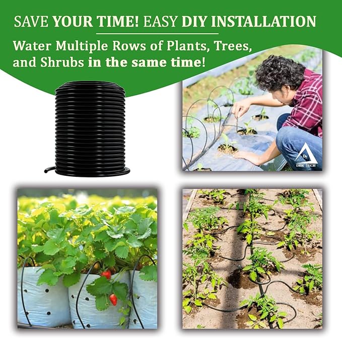 1/4 Drip Irrigation Tubing, 50 Feet, Flexible PVC Plastic Drip Irrigation Hose for Gardening, Misting, Hydroponics and DIY Landscape Garden Projects, Blank Distribution Tubing (50ft, Black)