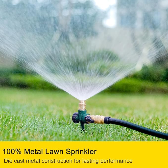 FANHAO 2 Pack Metal Lawn Sprinkler for Yard, Automatic Garden Water Sprinkler on Spike Base, Adjustable Brass Sprinkler Nozzle 360 Degree Large Area Coverage for Lawn Grass Patio Garden Irrigation