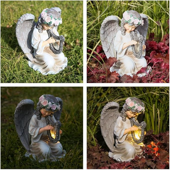 Solar Garden Statues Outdoor Angels Lights, Unique Housewarming Garden Gifts for Women Mom Wife Grandma and Sisters，Cute Angels Sculpture Decoration for Patio, Terrace, Balcony, Lawn