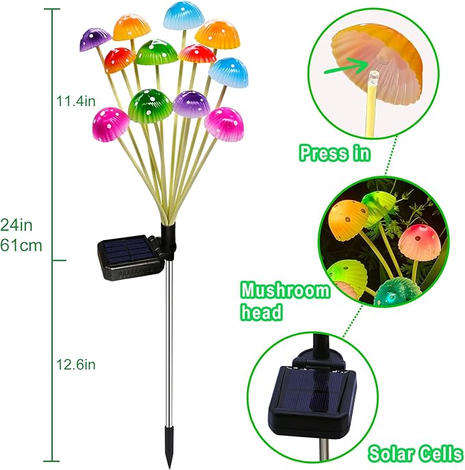 Solar Garden Lights, 2 Pack Solar Mushroom Lights Outdoor, Gifts for Woman Mom Grandmom Mothers Day, Upgraded 24LED Mushroom Flower Light Yard Decor Outside Waterproof for Lawn Front Porch Patio