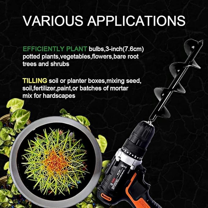 ERYTLLY Bulb Planter, Auger Spiral, Garden Planter Tool 3 x 17.5 inch,Rapid Umbrella Hole Digger for Planting Bulb Seedlings Bedding Tulips, and Digging Weeds Roots