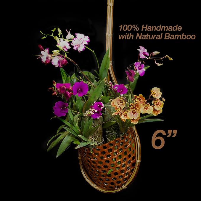 Handmade 100% Thai Bamboo Hanging Orchid Basket – 4 Inch, 5 Inch, 6 Inch (Triple Set)