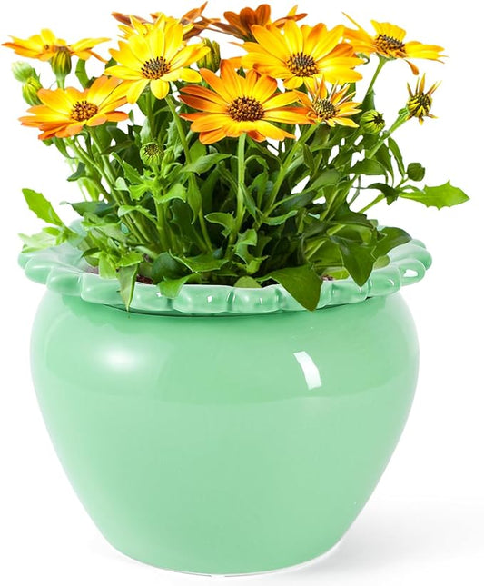 Large African Violet Pots Ceramic Planters for Indoor Plants 10.5in Self-Watering Terracotta Planter Green Dolomite Clay Morden Decor Ceramic Flower Pot for Home Office Decoration