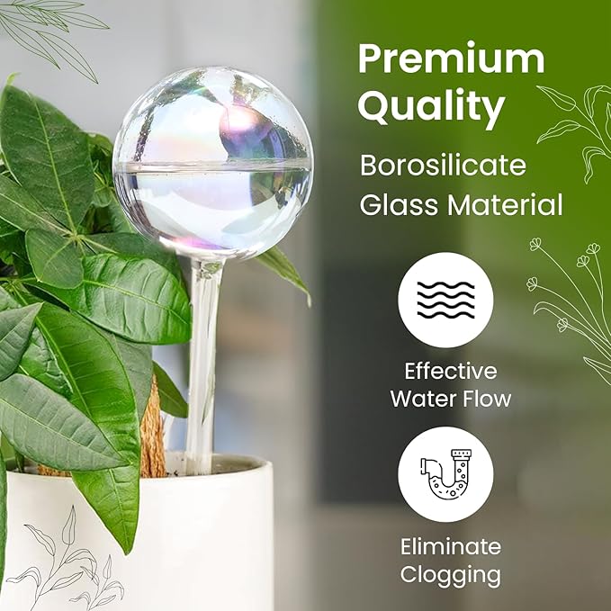 2 Pcs Iridescent Self Watering Globes, Glass Rainbow Plant Watering Globes, Self Watering Planter Insert, Automatic Plant Waterer Indoor, Plant Watering Devices, Plant Water Globes, Watering Bulb