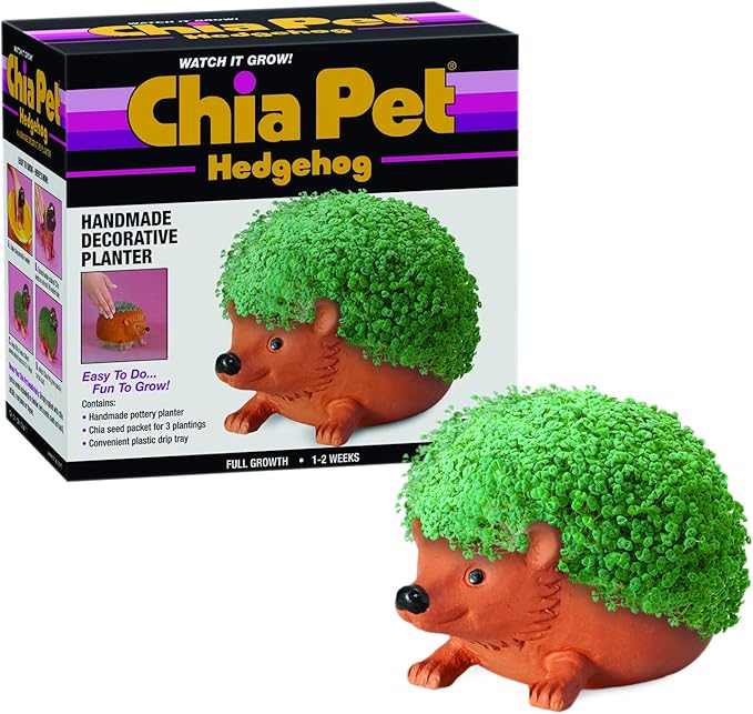 Chia Pet Hedgehog Decorative Pottery Planter with Seed Pack, Decorative Pottery Planter, Easy to Do and Fun to Grow, Novelty Gift, Perfect for Any Occasion