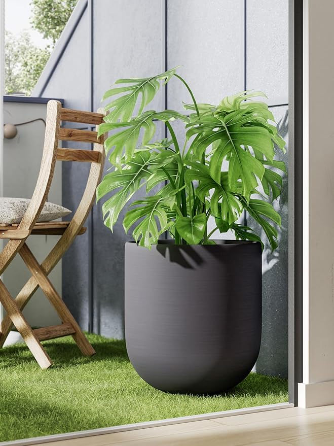 LE TAUCI 12 Inch Pots for Plants, Ceramic Large Planters for Indoor Plants, Indoor Plant Pots for Home Garden Patio Office, Big Planter Pots with Drainage Hole and Rubber Plug, Charcoal Gray