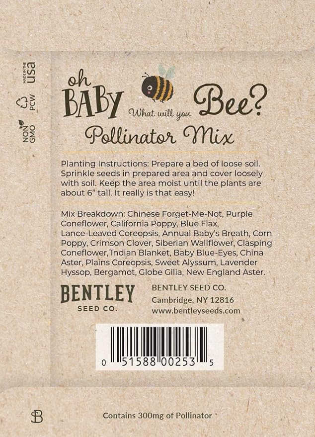 Bentley Oh Baby Wildflower Packets, Bouquet Non-GMO Flowers, What Will You Bee Shower Favors for Guests, 25 Party Favor Seed Packets