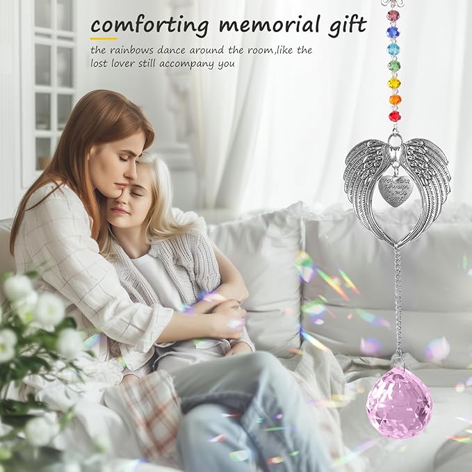 Memorial Gifts for Loss of Loved One Unique Sympathy Gifts Rainbow Sun Catcher Indoor Window Hanging Crystal Prism Grief Bereavement Gifts Ideas for Who Loss of Mom Dad (Pink)