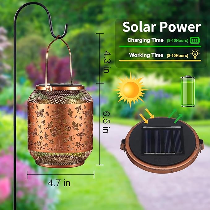 Solar Lanterns Outdoor Waterproof Christmas Birthdays Gifts for Women Mom Grandma Butterfly Garden Decor Metal Hanging Solar LED Lights for Patio(Butterfly Swarm)