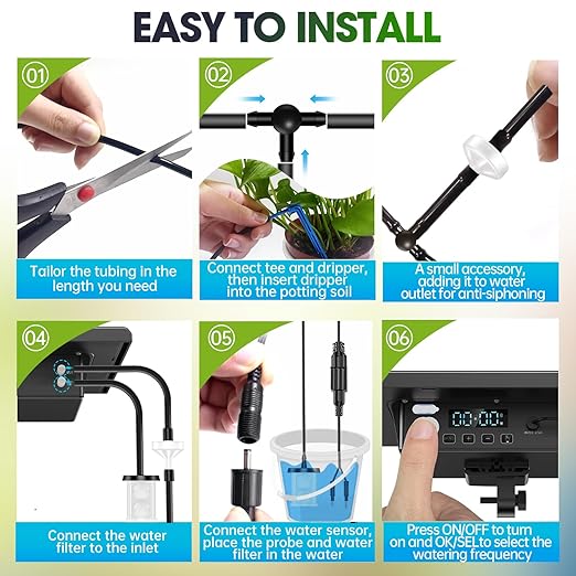 Drip Irrigation Kit - Skycow Solar Drip Irrigation System 10 Potted Indoor Outdoor Garden Balcony Anti-Siphoning Automatic Plant Watering System Multi-Timing Mode 3000mAh Battery Digital Screen 32FT
