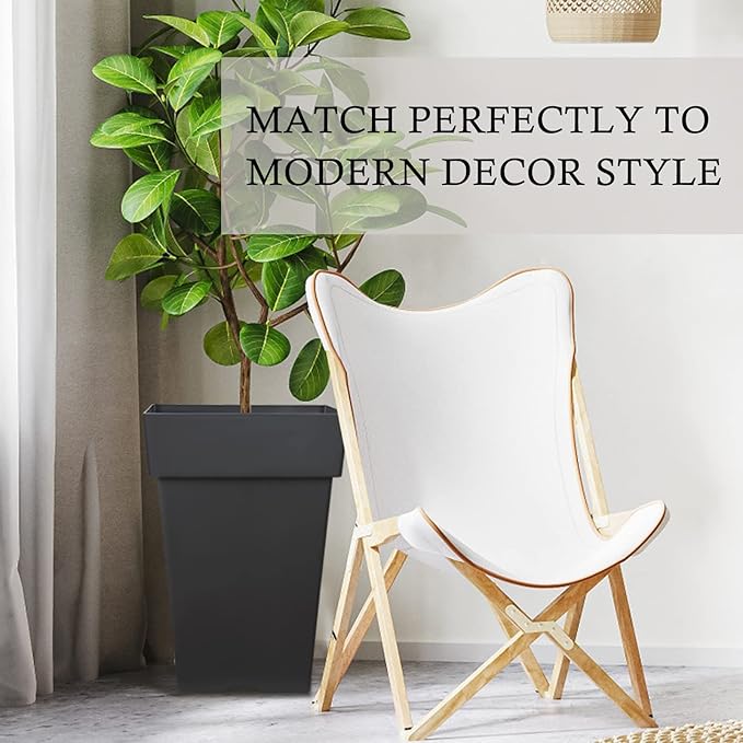 kubvici Tall Planters for Outdoor Plants, 20 Inch Movable Drainage Large Indoor Planters, Set of 2 Plastic Planters for Front Porch Door Garden Balcony Deck, Dark Gray 20"