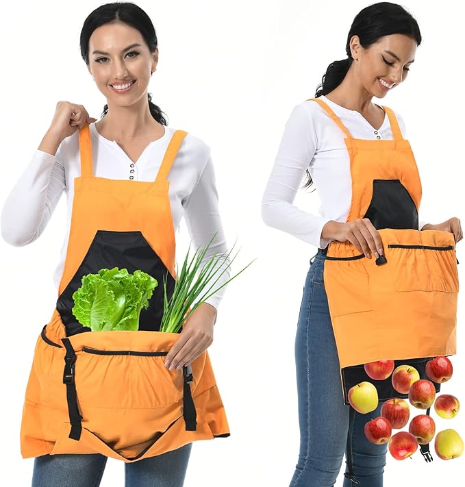 Gardening Apron,Unisex 8Oz Waterproof Canvas Garden Apron with Pockets for Harvesting, Gardening Gifts for Women