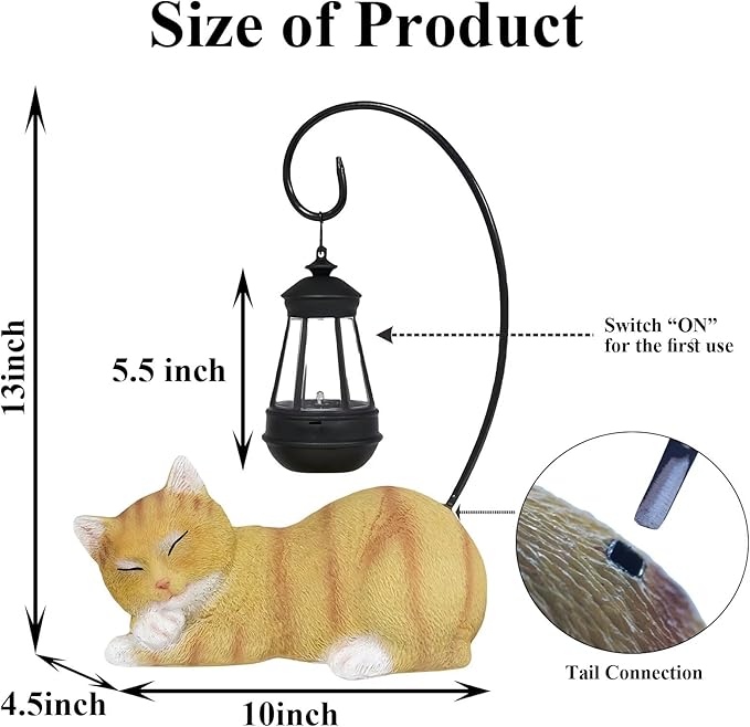 Solar Lantern Cat Statue Outdoor Garden Decor, 13 Inch Tall Cat Statues Resin Cat Figurine with Solar Light, Outdoor Statue Garden Cat Statue Decor for Pathway Yard Lawn Patio & Porch, Gift for Mom