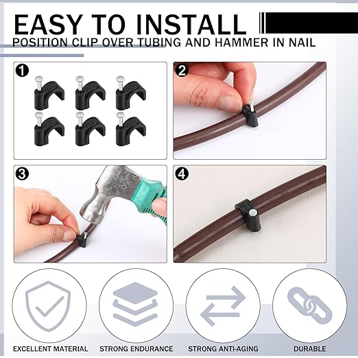 100 Pcs Drip Irrigation 1/4" and 3/8" Tubing Mounting Clips, Firm and Easy to Install, Drip Irrigation Kit Connector, Black