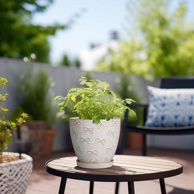 Ceramic Plant Pot 6 Inch - Ceramic Planter with Drainage Hole and Saucer Round Planter Flower Pot for Indoor Plants Outdoor Home Garden Office Decor White