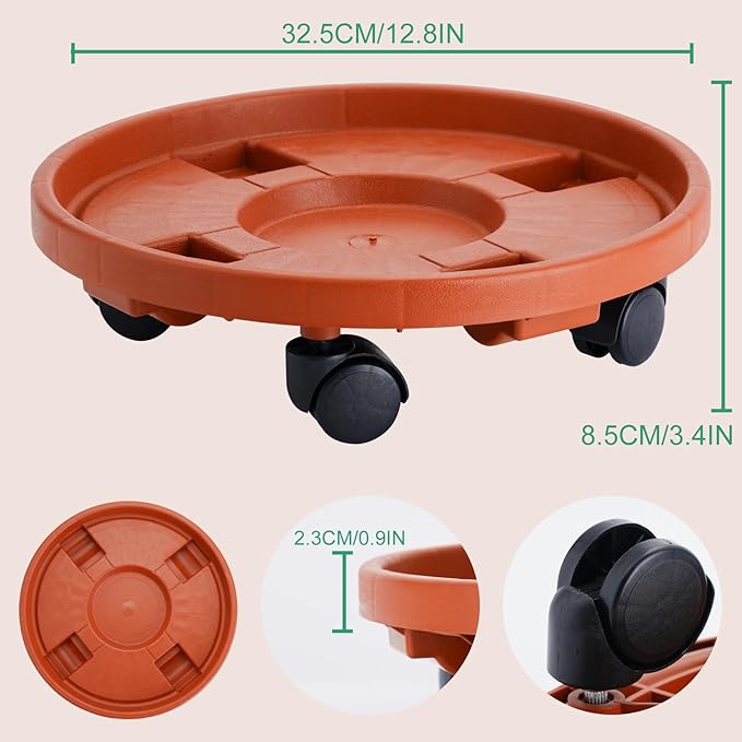2 Pack 13IN Plant Caddy with Wheels Round Rolling Plant Stand Plant Dolly, 200lbs for Capacity Caddy for Indoor and Outdoor Use, Patio, Flower Pot