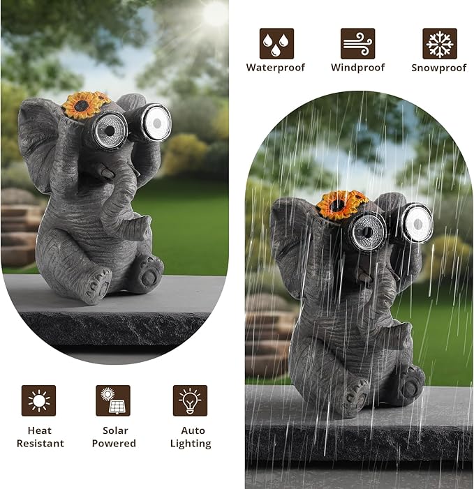Outdoor Solar Garden Statues, Funny Garden Decor Statue - Resin Animal Statues Decor with Binoculars, Outdoor Solar Statues for Patio Decor, Unique Garden Gifts for Women.