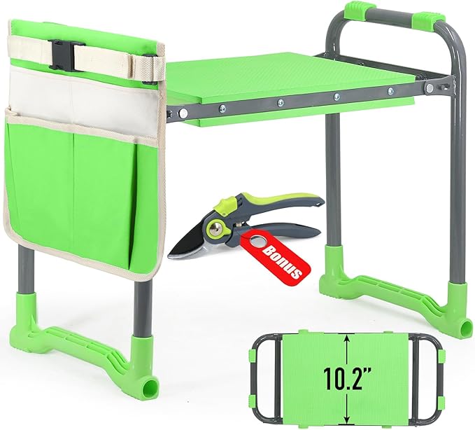 Garden Kneeler and Seat Heavy Duty with 10.2” Wider Soft Pad, Kneeler and Stool for Gardening with Extra Hand Pruner, Sturdy Garden Kneeling Bench Help Stand, Gift for Women Senior, Green