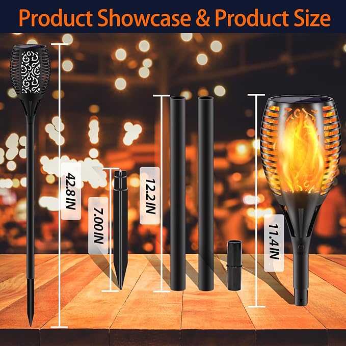 Solar Lights Upgraded 43" Tiki 96 LED Waterproof Flickering Flames Torch Lights Outdoor Solar Spotlights Landscape Decoration Lighting Dusk to Dawn Auto On/Off Security Torch Light (2 Pack)