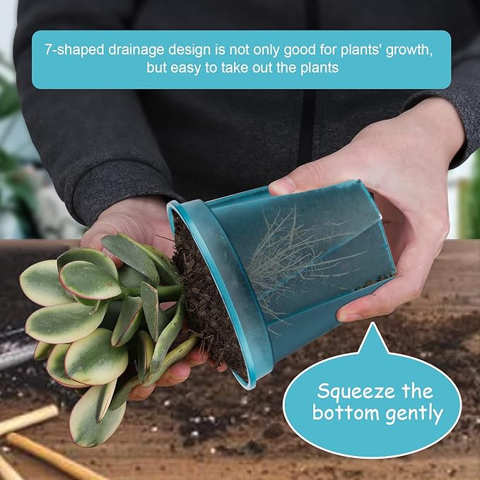 GREENPARA Blue Transparent Plastic Planter 4/5 /6 inch Plant Nursery Pots with Drainage Hole Indoor Modern Decorative Containers with 10pcs Plant Labels, 12pcs