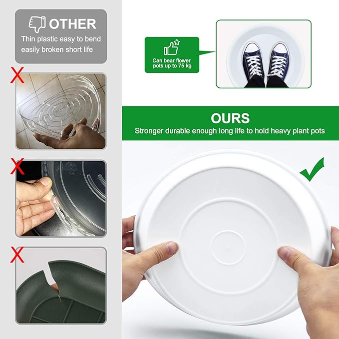 3 Pack Plant Saucer Heavy Duty Sturdy Drip Trays for Indoor and Outdoor (14 Inch, White)