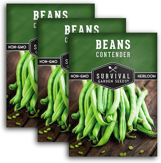 3 Packs Contender Bush Bean Seed for Planting with Instructions to Grow Delicious & Stringless Green Beans in Your Home Vegetable Garden - Non-GMO Heirloom - Survival Garden Seeds