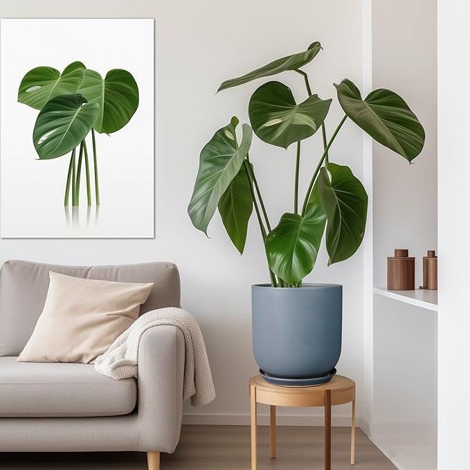 Pots for Plants 12 Inch - Ceramic Planter for Indoor Outdoor Plants Large Plant Pot with Drainage Hole and Saucer Outdoor Flower Pot Gray