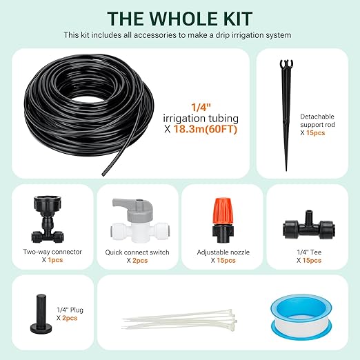 60FT Garden Watering System, Yomile New Quick-Connect Automatic Garden Watering Misting System, Blank Distribution Tubing, Saving Water Automatic Irrigation Equipment for Patio Lawn