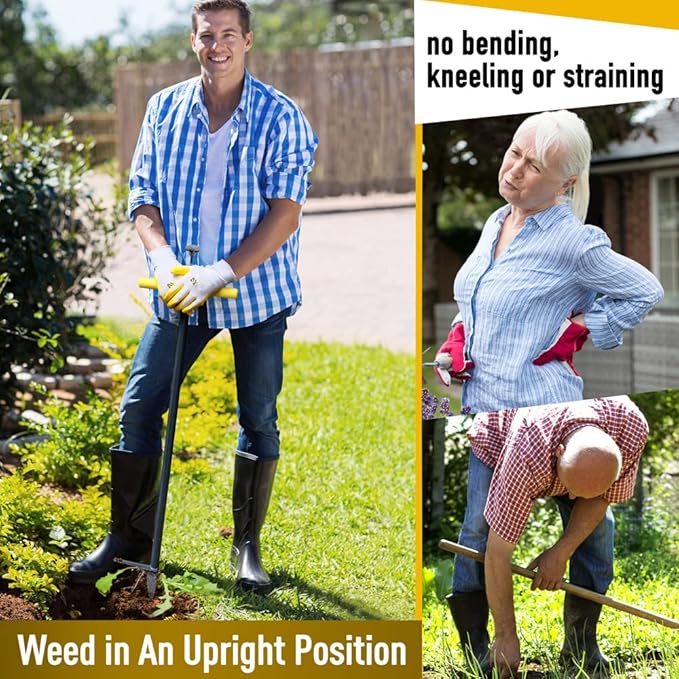 Colwelt Stand Up Weeder and Weed Puller, Stand Up Weed Puller Tool with Foot Pedal, Step and Twist Manual Weeder 40 Inch(Combo Pack - Stand Up Weeder & Hand Weeder& Garden Gloves)