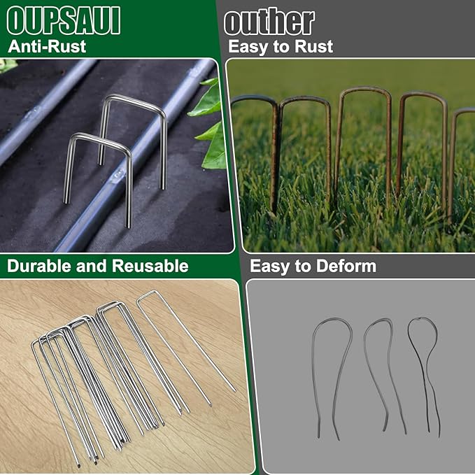 8 Inch 11 Gauge Galvanized Landscape Staples Stakes with Gaskets for Decoration, 25/50/100pcs Garden Metal Stakes for Weed Barrier Fabric, Fence Stakes, Tent Stakes(8in,25pcs)