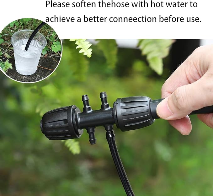 10Pcs Barbed Tee Irrigation Fittings, HOINCO 1/3 Inch to 1/4 Inch Irrigation Tube Anti-Drop Quality Fitting, 8mm ID 12mm OD Pipe Turn 4mm ID 7mm OD Hose, 6-Way Adapter for Lawn, Farm, Garden(Black)