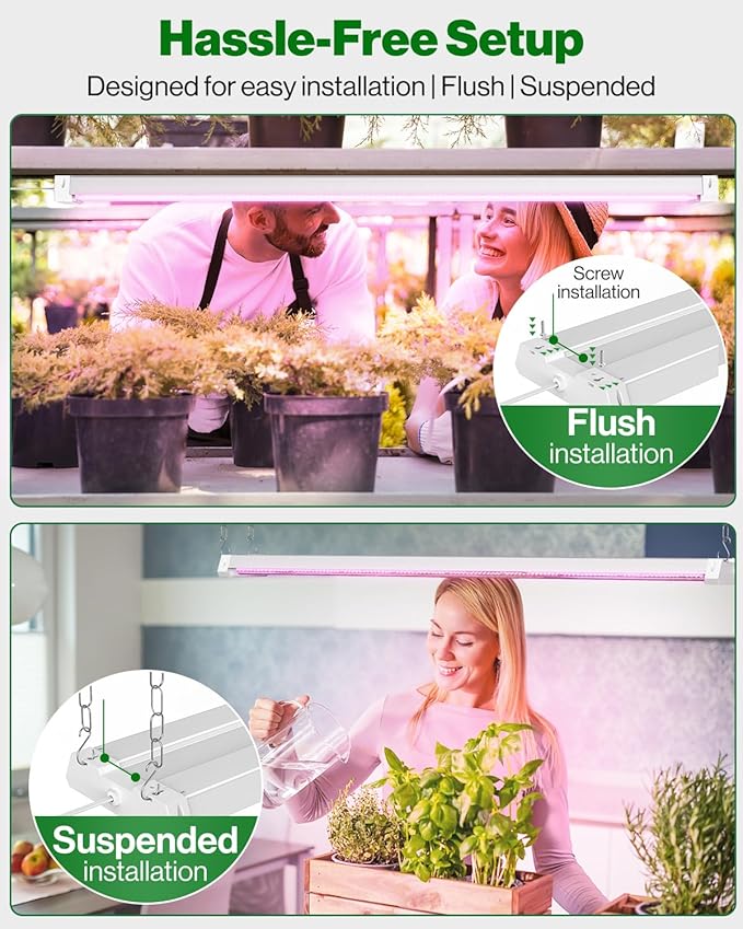 Sunco 4FT LED Grow Light for Indoor Plants 40W, Full Spectrum, Hanging Suspended Fixture, Linkable, Plug in, Greenhouse Year Round for Indoor Plants Seedlings Vegetables Flowers 2 Pack