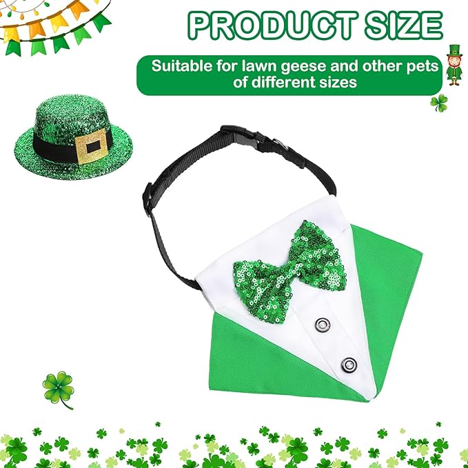 St. Patrick's Day Porch Goose Outfit 23"/ 17'' Statue Tuxedo Bandana Top Hat Cloth for Goose Lawn Decoration(Suit Collar)