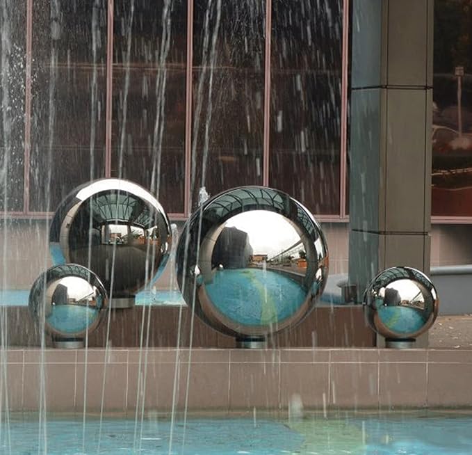 Nerien Gazing Ball, Stainless Steel Garden Mirror Globe, Polished Ornament Sphere, Hollow Floating Reflective Hemisphere, for Home Outdoor Pond Housewarming Swimming Pool Decoration, Silver, 5Pcs Mix