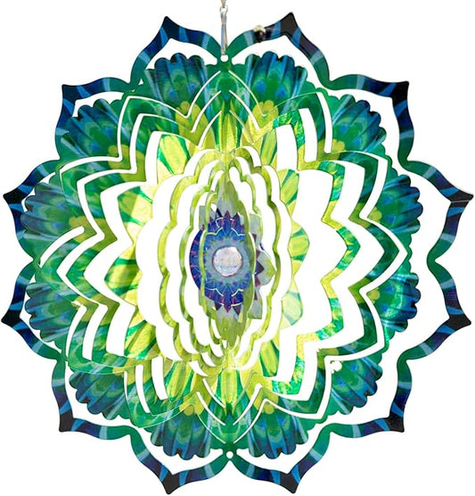 VP Home Emerald Mandala Kinetic Wind Spinner for Yard and Garden Wind Spinner Outdoor Metal Large Hanging Mandala Decor 3D Garden Art Wind Sculpture Spinners Kinetic Art Yard Decor Lawn Ornament