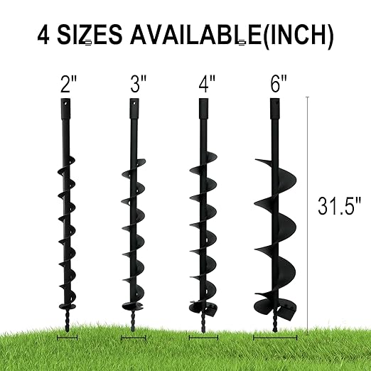 4" Earth Auger Drill Bit - Heavy-Duty Steel Spiral Bit for Post Hole Digging, Planting Trees, Bulbs, Fencing - Fits 3/4" Auger Power Heads (31.5" Long)