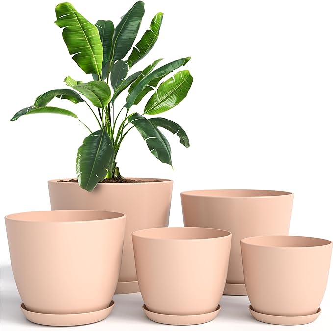 Utopia Home - Plant Pots with Drainage - 7/6.6/6/5.3/4.8 Inches Home Decor Flower Pots for Indoor Planter - Pack of 5 Plastic Planters, Cactus, Succulents Pot - Pink
